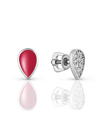 Silver Enamel Studs With Crystals, image 