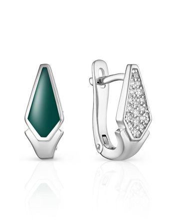 Designer Silver Earrings With Enamel And Crystals, image 
