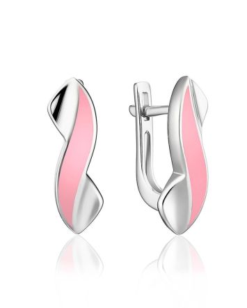 Sterling Silver Earrings With Pink Enamel, image 