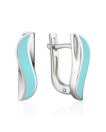Sterling Silver Earrings With Blue Enamel, image 