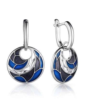 Silver Enamel Dangle Earrings, image 