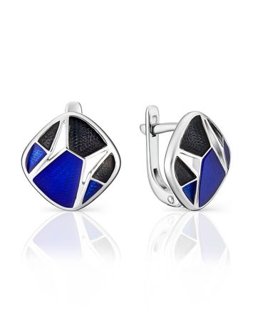 Geometric Silver Enamel Earrings, image 