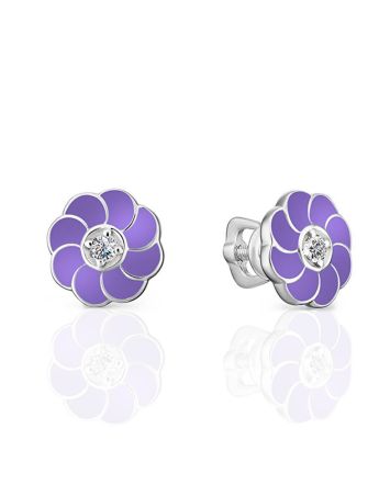 Enamel Floral Studs With Crystal Centerstones, image 