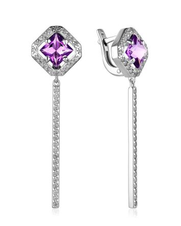 Ultra Chic Silver Dangles With Amethyst And Crystals, image 