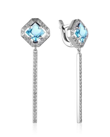 Classy Silver Dangles With Synthetic Topaz And Crystals, image 