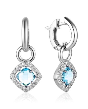 Silver Dangles With Synthetic Topaz Centerstones And Crystals, image 