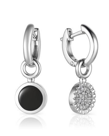 Silver Dangle Earrings With Enamel And Crystals, image 