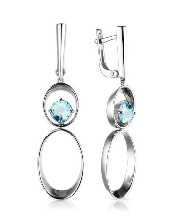 Silver Dangle Earrings With Synthetic Topaz Centerpieces, image 