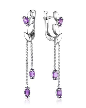 Silver Floral Dangles With Amethyst, image 