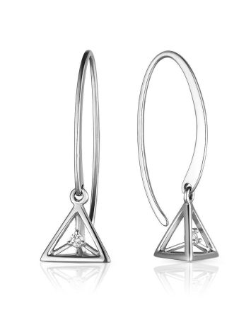 Geometric Silver Dangles With White Crystals, image 