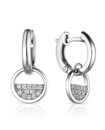 Geometric Silver Earrings With Crystals, image 