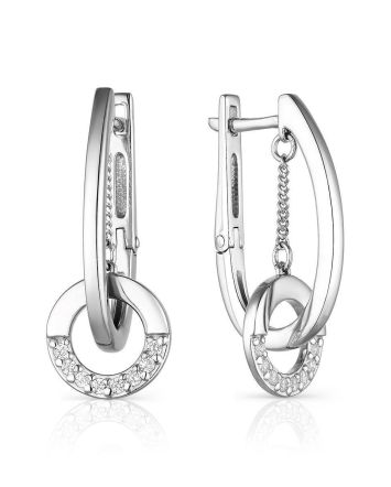 Designer Silver Earrings With White Crystals, image 