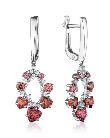 Silver Dangles With Purple And White Crystals, image 