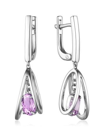 Stylish Silver Dangles With Amethyst, image 