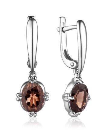 Silver Dangles With Smoky Quartz Centerpieces, image 