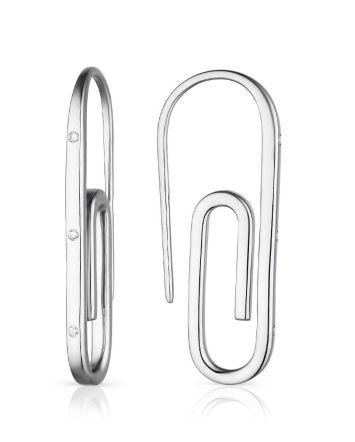Silver Crystal Paperclip Earrings, image 