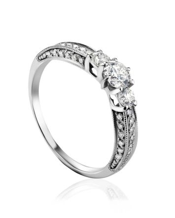 White Gold Statement Ring With Diamonds, Ring Size: 7 / 17.5, image 