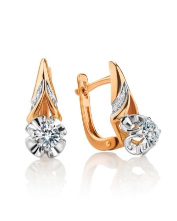 Golden Statement Earrings With White Diamonds, image 