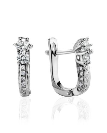 White Gold Latch Back Earrings With Diamonds, image 