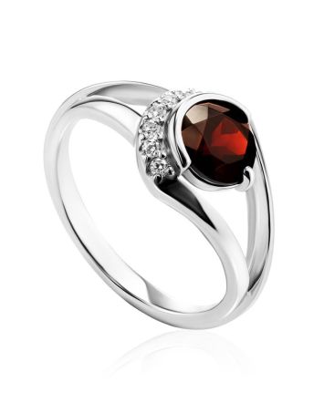 Refined Silver Ring With Garnet And Crystals, Ring Size: 7 / 17.5, image 