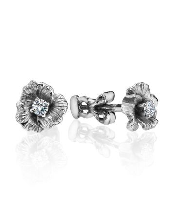 White Gold Floral Studs With Diamond Centerstones, image 