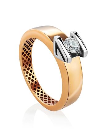 Two Toned Golden Ring With Solitaire Diamond, Ring Size: 7 / 17.5, image 