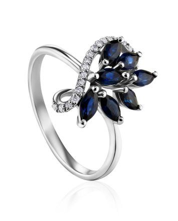 White Gold Floral Ring With Sapphires And Diamonds The Mermaid, Ring Size: 6.5 / 17, image 