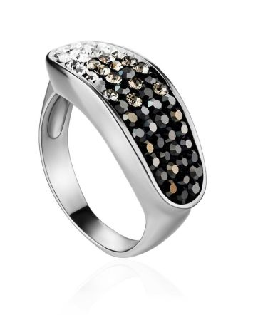 Sterling Silver Ring With Black And White Crystals The Eclat, Ring Size: 6 / 16.5, image 