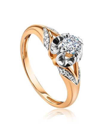 Golden Statement Ring With White Diamonds, Ring Size: 8 / 18, image 