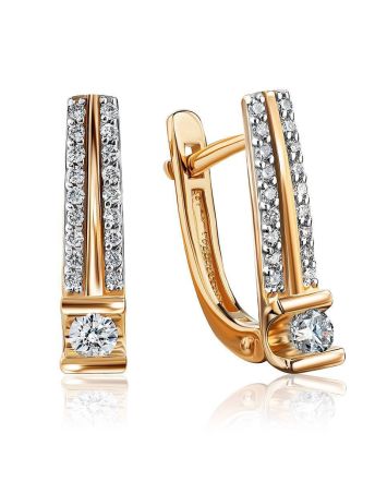 Yellow Gold Latch Back Earrings With Diamonds, image 