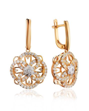 Classy Gold Plated Dangle Earrings With Crystals, image 