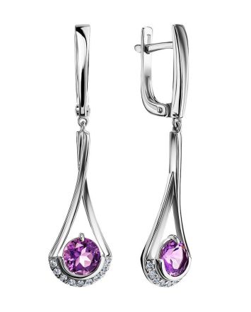 Sterling Silver Dangles With Amethyst And Crystals, image 