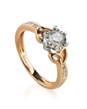 Golden Floral Ring With White Diamonds, Ring Size: 6.5 / 17, image 