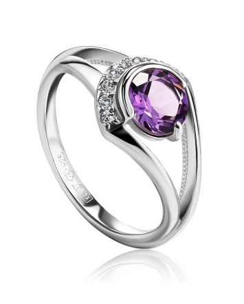Sterling Silver Ring With Amethyst And Crystals, Ring Size: 7 / 17.5, image 