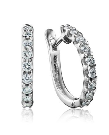 White Gold Latch Back Earrings With Diamond Rows, image 