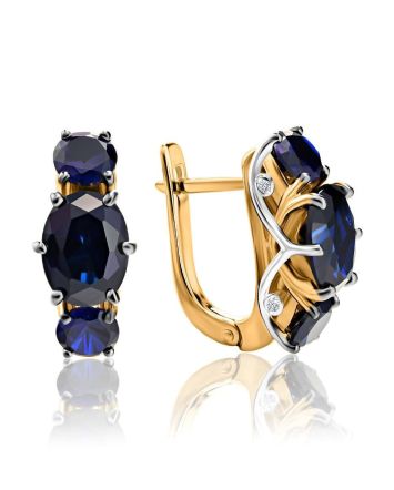 Golden Earrings With Sapphires And Diamonds The Mermaid, image 
