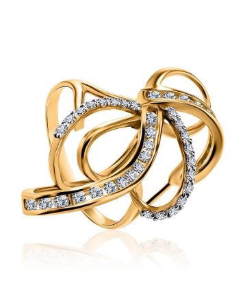 Filigree Golden Ring With White Diamonds, Ring Size: 7 / 17.5, image 