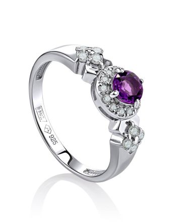 Silver Amethyst Ring With Crystals, Ring Size: 6 / 16.5, image 
