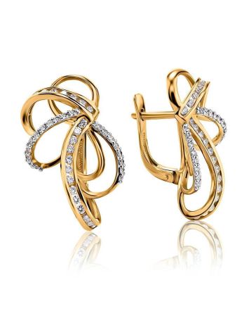 Fabulous Golden Earrings With White Diamonds, image 