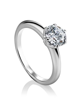 Solitaire Crystal Silver Ring, Ring Size: 6 / 16.5, image 