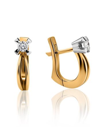 Two Toned Golden Earrings With White Diamonds, image 