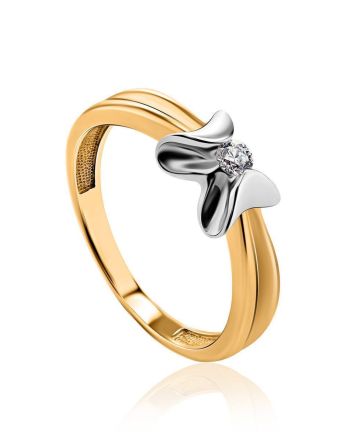 Two Toned Golden Ring With Solitaire Diamond, Ring Size: 6 / 16.5, image 