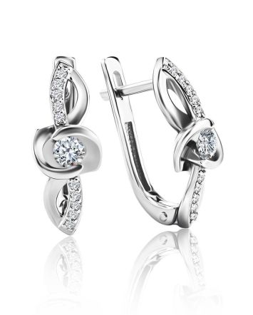 White Gold Latch Back Earrings With Diamonds, image 