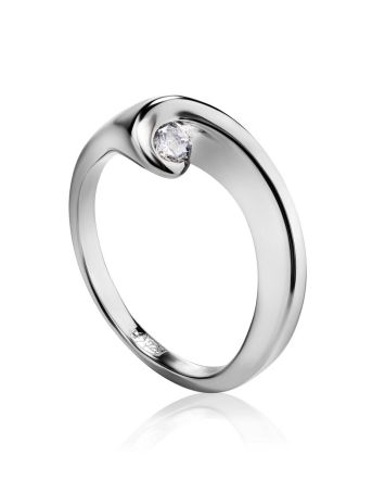 Sterling Silver Ring With Solitaire White Crystal, Ring Size: 5.5 / 16, image 