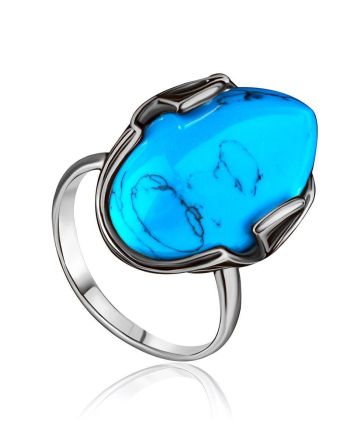 Серебряное кольцо с бирюзой в классическом стиле, Ring Size: 7 / 17.5, image 
