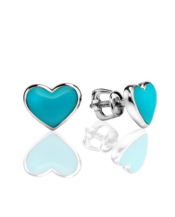 Heart Shaped Silver Studs With Enamel, image 
