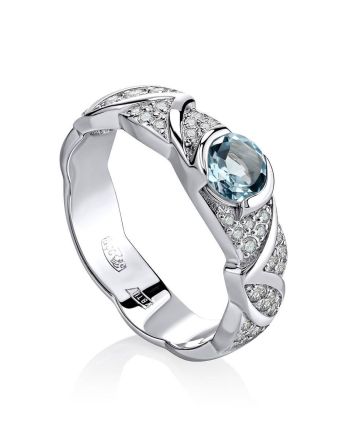 Silver Ring With Synthetic Topaz Centerstone And Crystals, Ring Size: 8 / 18, image 
