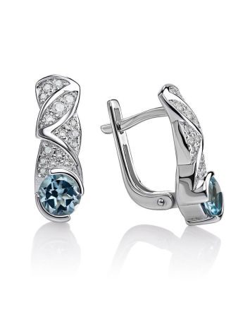 Silver Earrings With Synthetic Topaz Centerstones And Crystals, image 