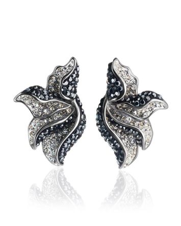 Silver Floral Earrings With Dark Crystals The Jungle, image 