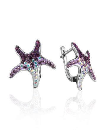 Multicolor Crystal Starfish Earrings In Silver The Jungle, image 